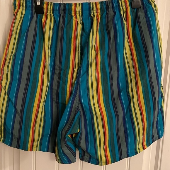 R & Y SPORT men’s Lg swim trunks, circus, stripes, teals, yellow, red , & brown - Picture 6 of 8